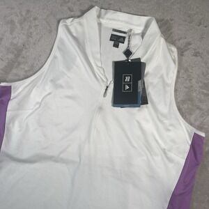 ADIDAS Climacool Women's XL Colorblock Sleeveless 1/4 Zip Tank‎ Mock Neck White